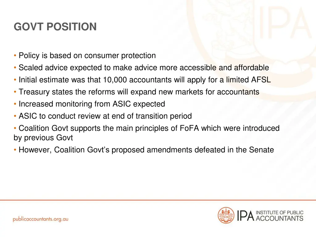 govt position
