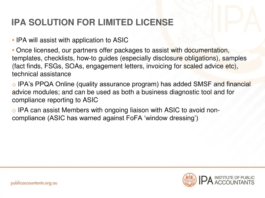 ipa solution for limited license