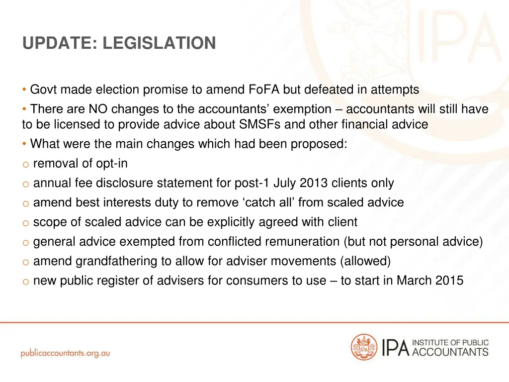 update legislation