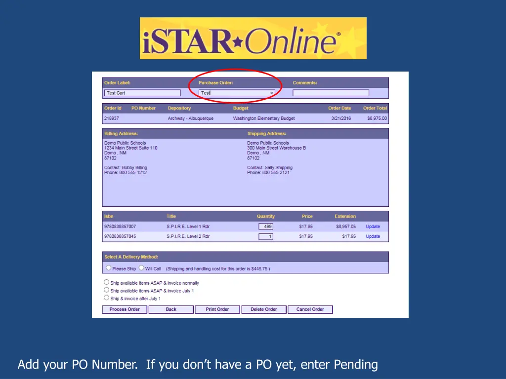 add your po number if you don t have