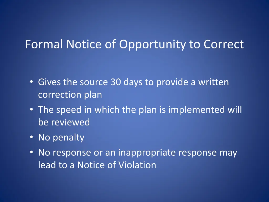 formal notice of opportunity to correct