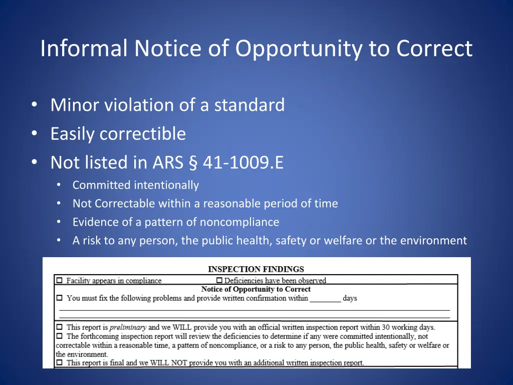 informal notice of opportunity to correct