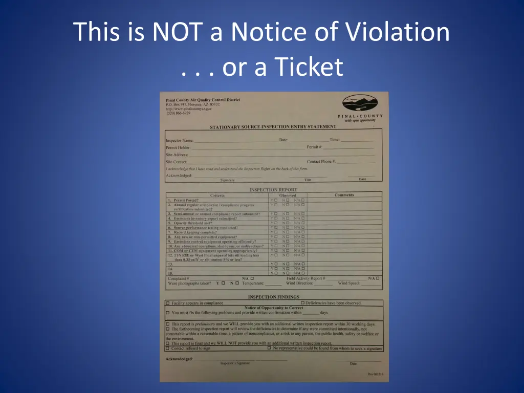 this is not a notice of violation or a ticket