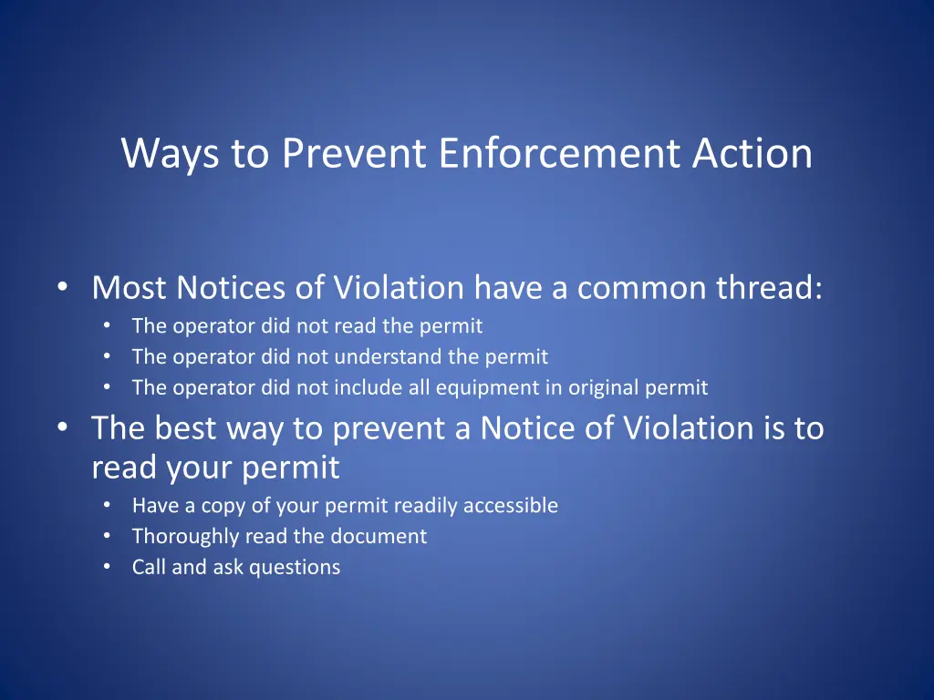 ways to prevent enforcement action