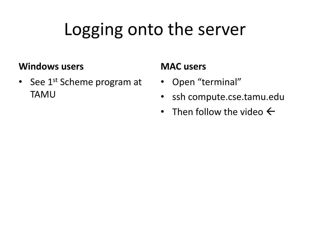 logging onto the server