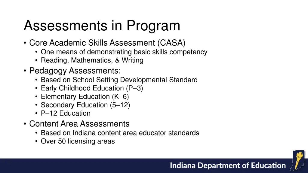 assessments in program core academic skills