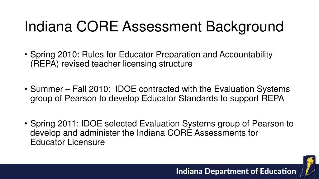 indiana core assessment background