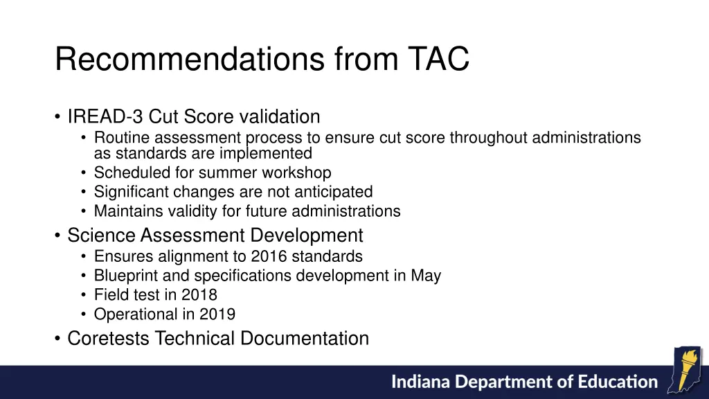 recommendations from tac