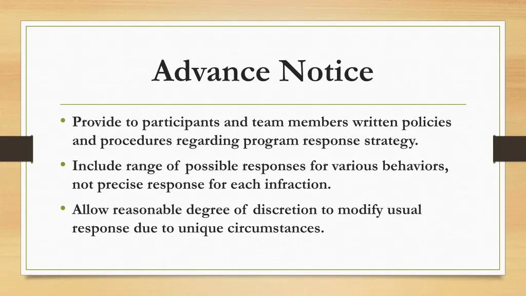 advance notice