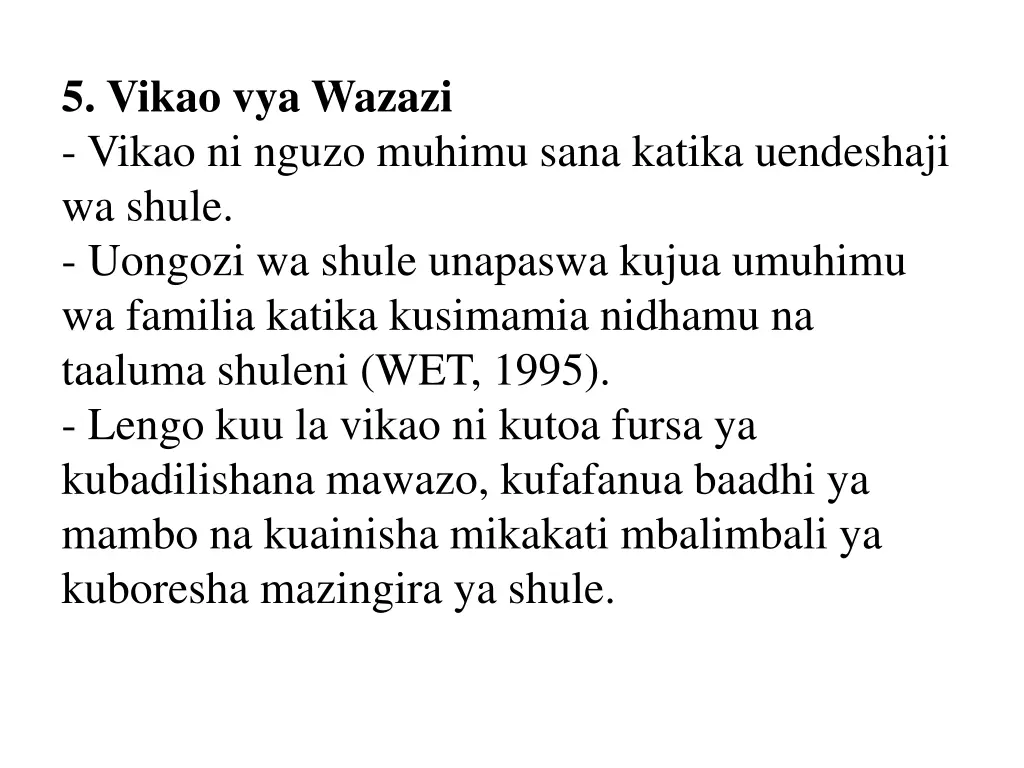 5 vikao vya wazazi vikao ni nguzo muhimu sana