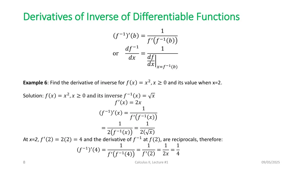 derivatives of inverse of differentiable