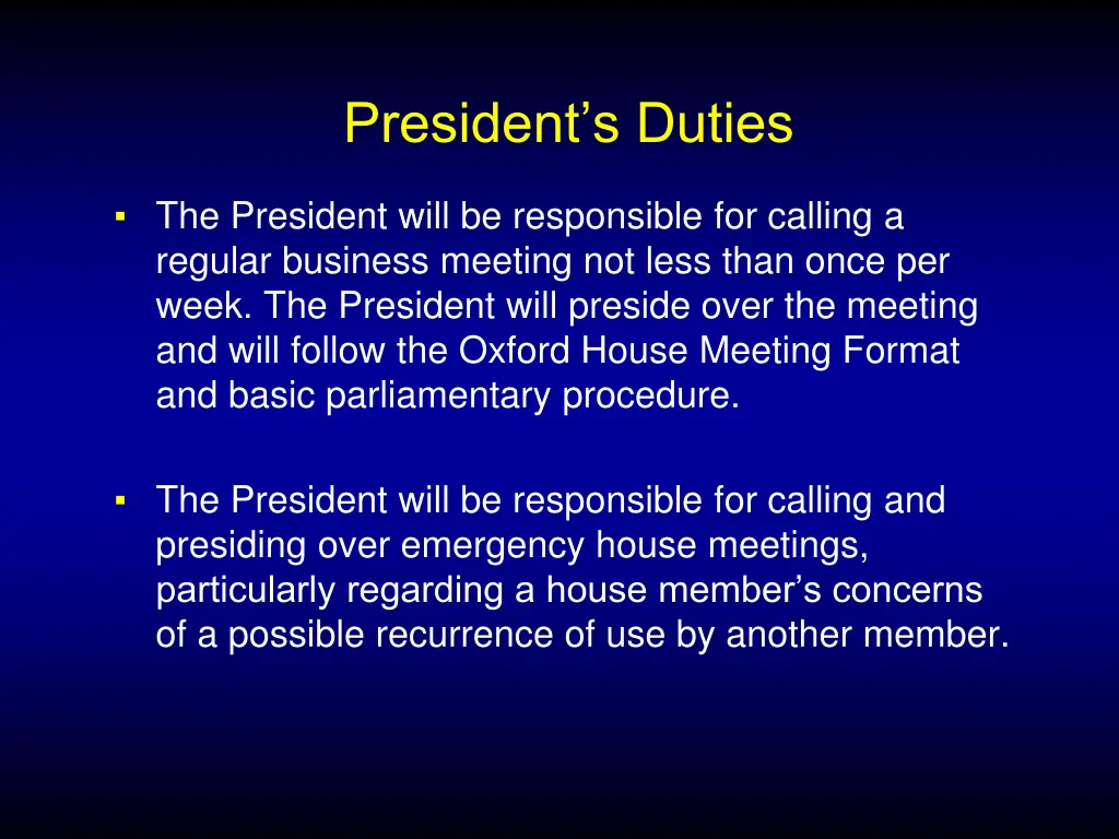 president s duties