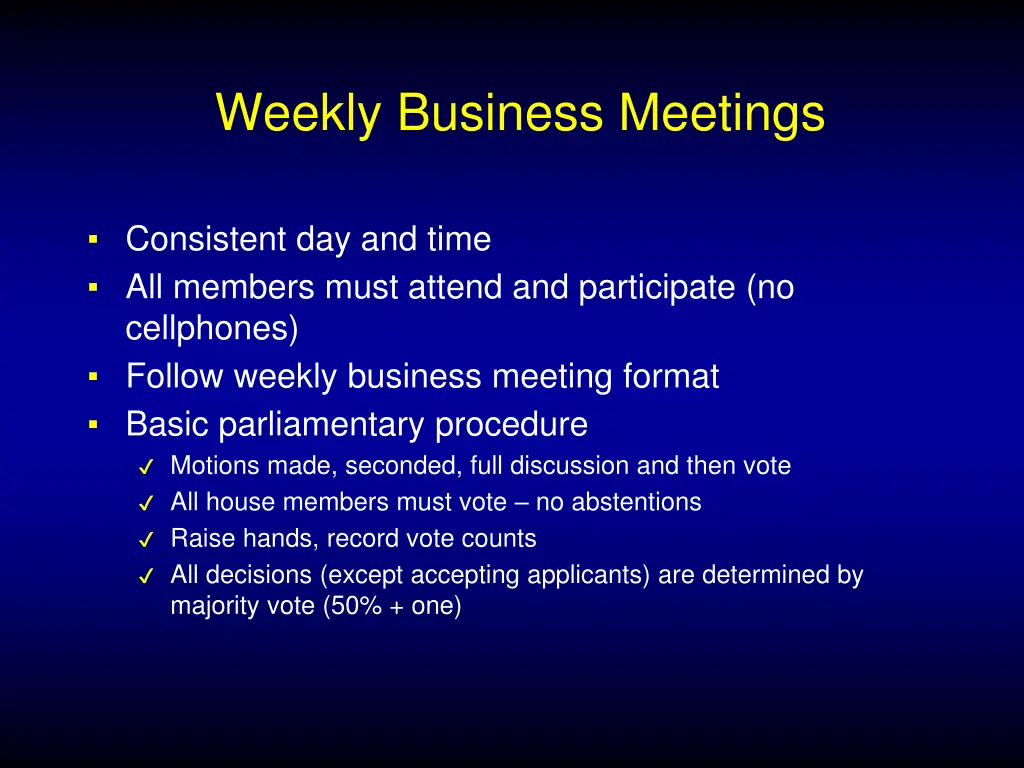 weekly business meetings