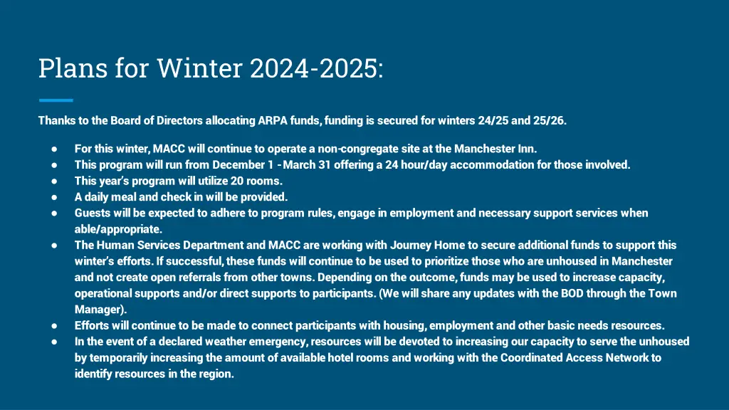plans for winter 2024 2025