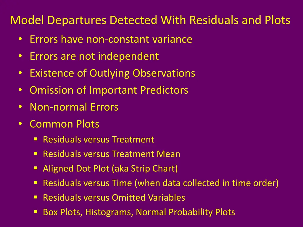 model departures detected with residuals