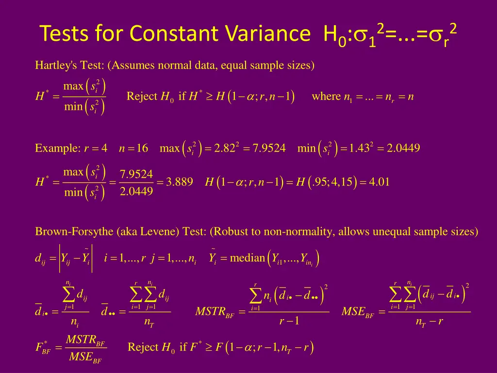 tests for constant variance h 0 12 r2