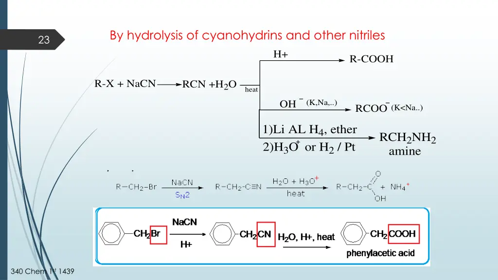 by hydrolysis of cyanohydrins and other nitriles