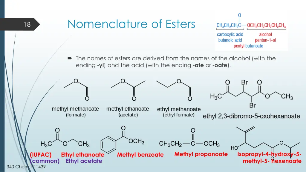nomenclature of esters