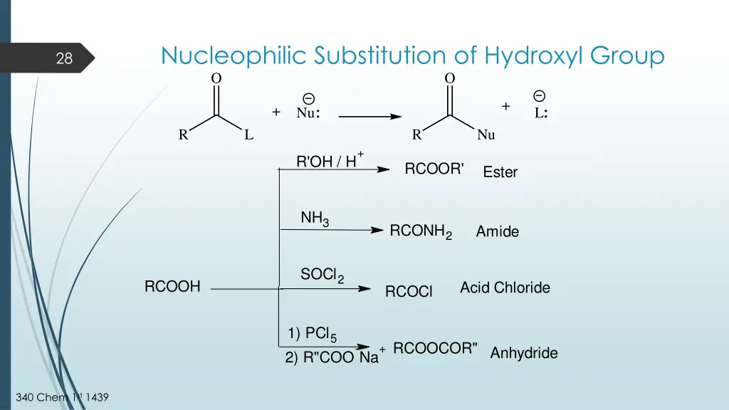 nucleophilic substitution of hydroxyl group o