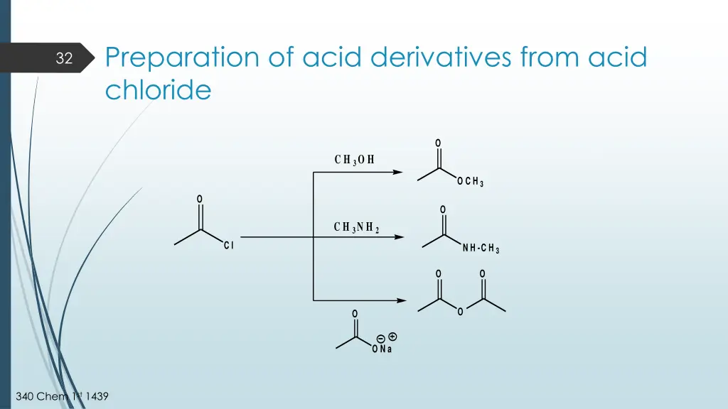 preparation of acid derivatives from acid chloride