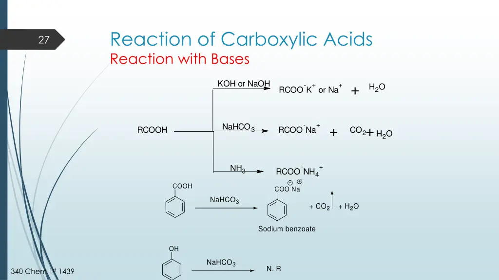reaction of carboxylic acids reaction with bases