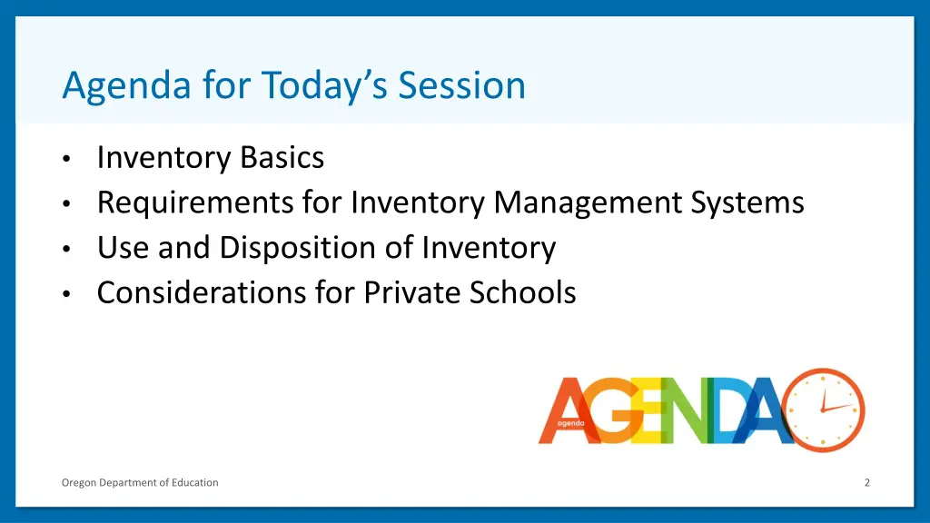 agenda for today s session