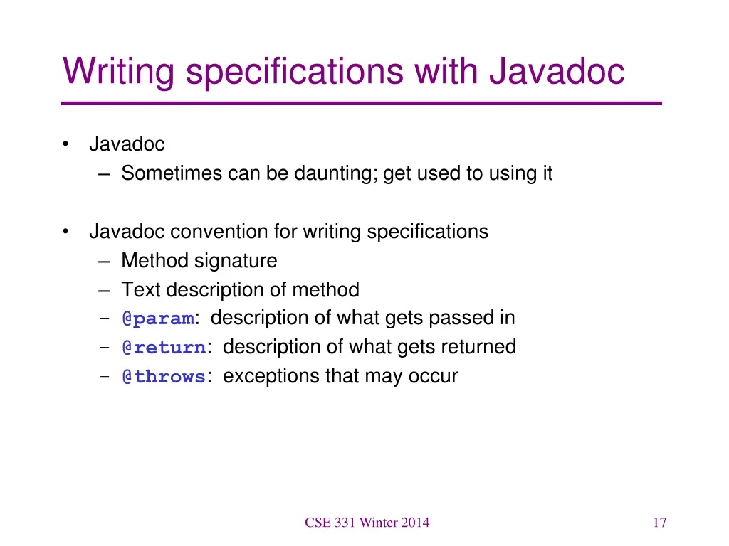 writing specifications with javadoc