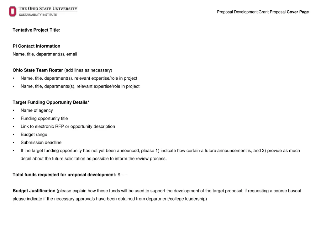 proposal development grant proposal cover page