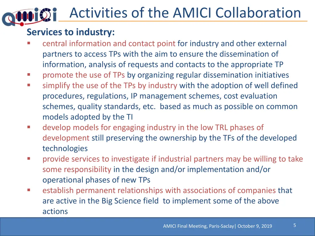 activities of the amici collaboration 2