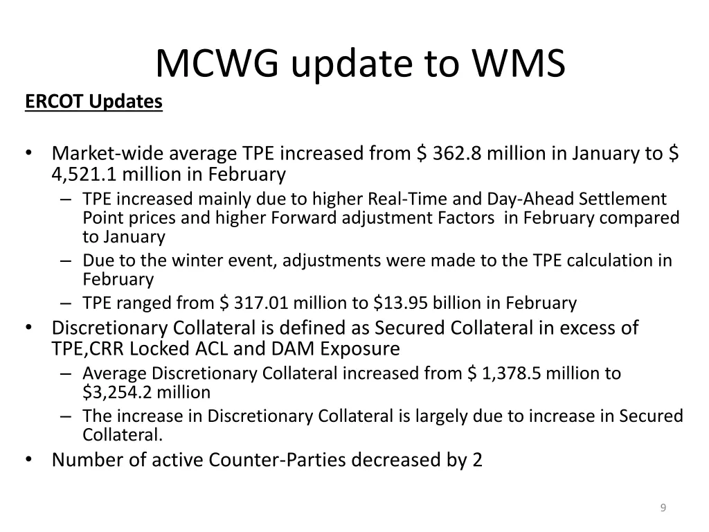 mcwg update to wms ercot updates