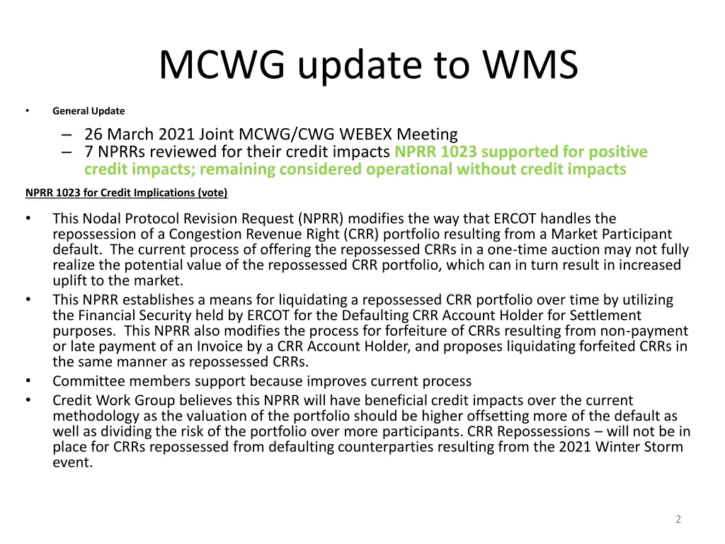 mcwg update to wms