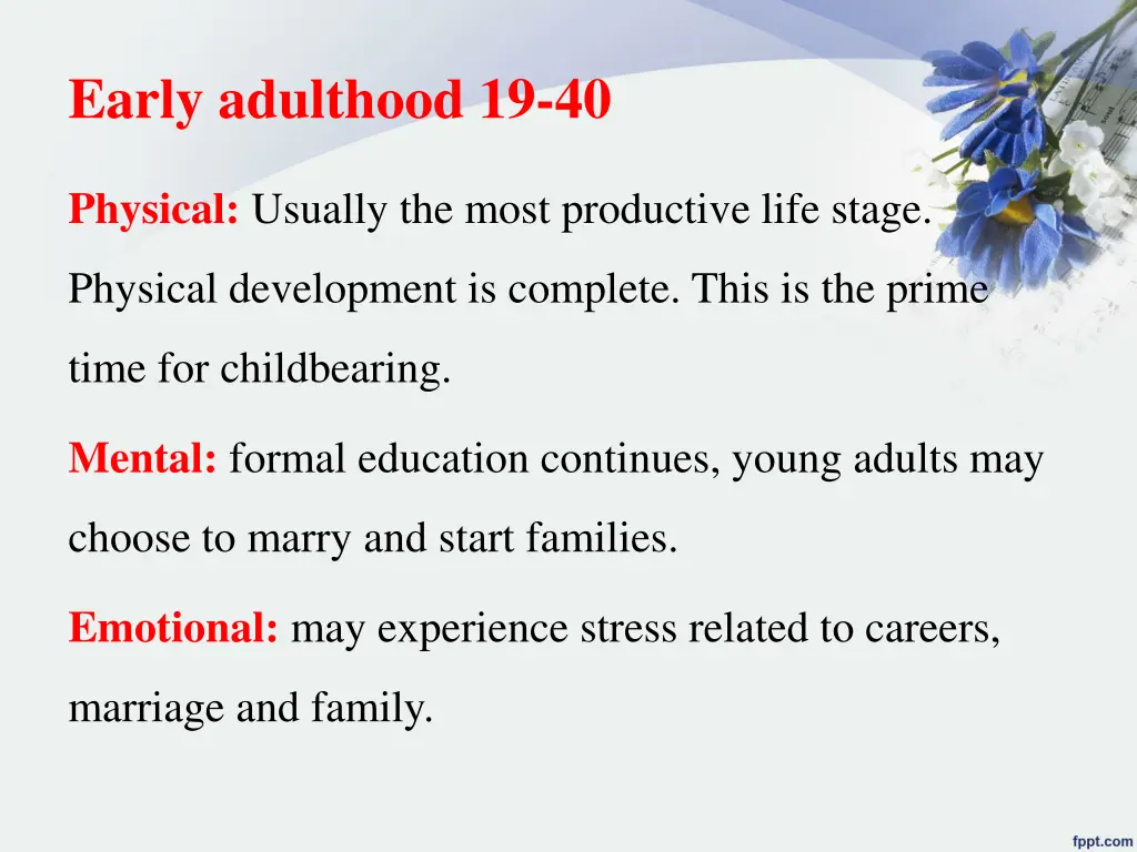 early adulthood 19 40