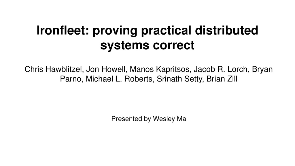 ironfleet proving practical distributed systems
