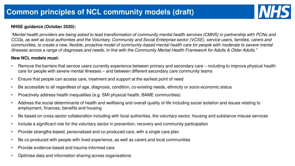 common principles of ncl community models draft