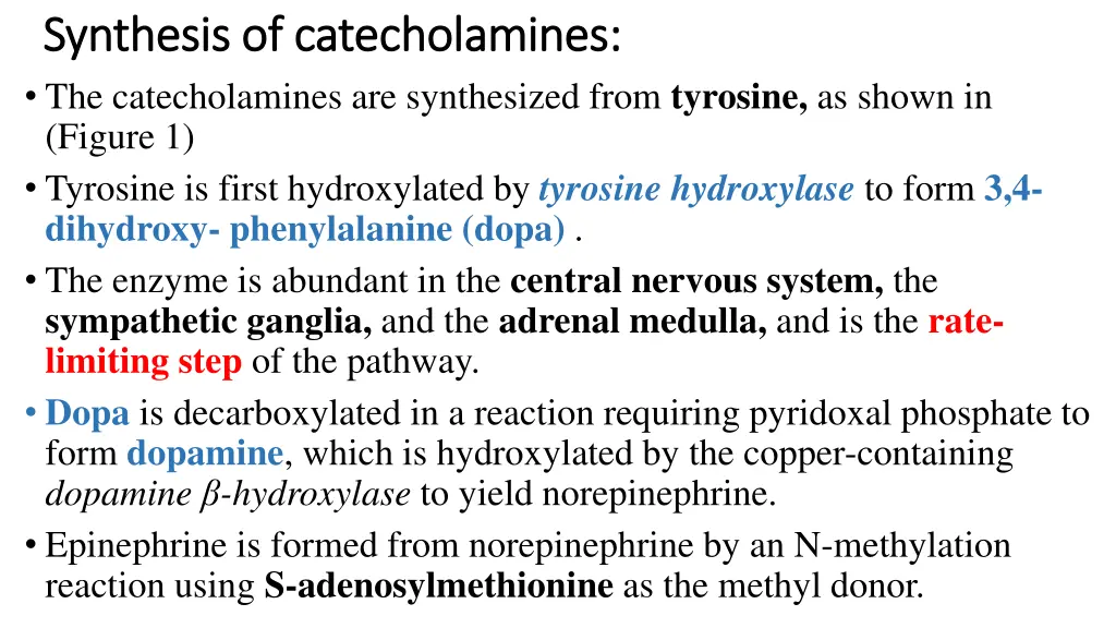 synthesis of synthesis of catecholamines