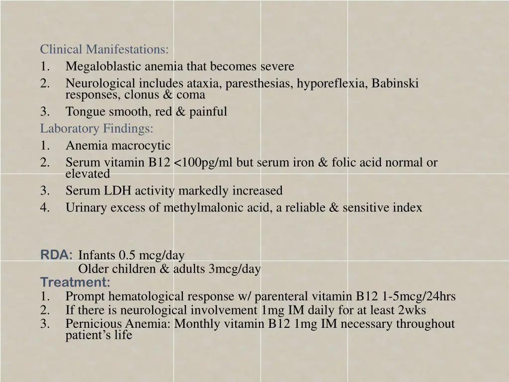 clinical manifestations 1 megaloblastic anemia