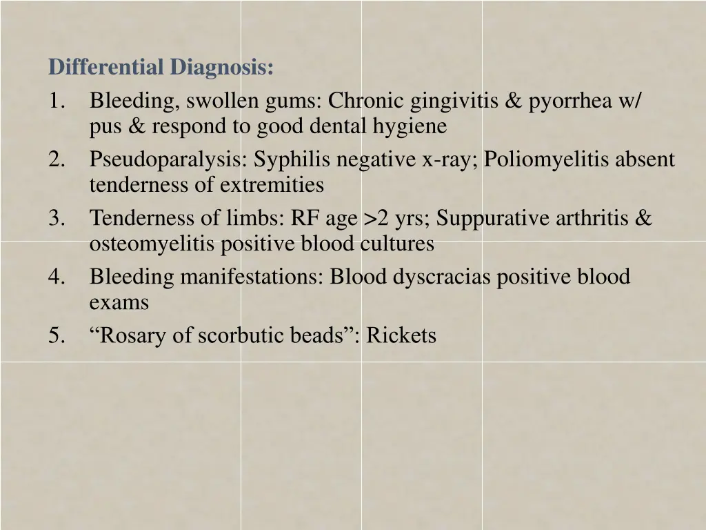 differential diagnosis 1 bleeding swollen gums