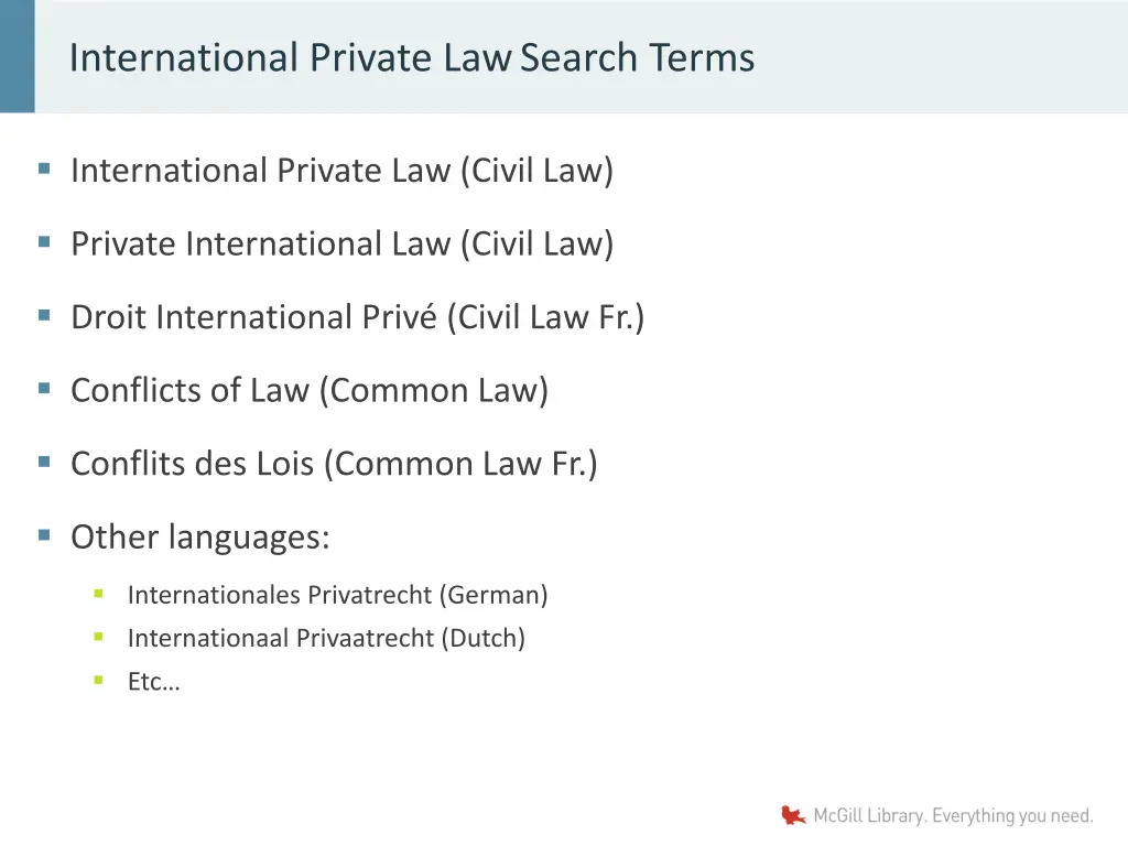 international private law search terms