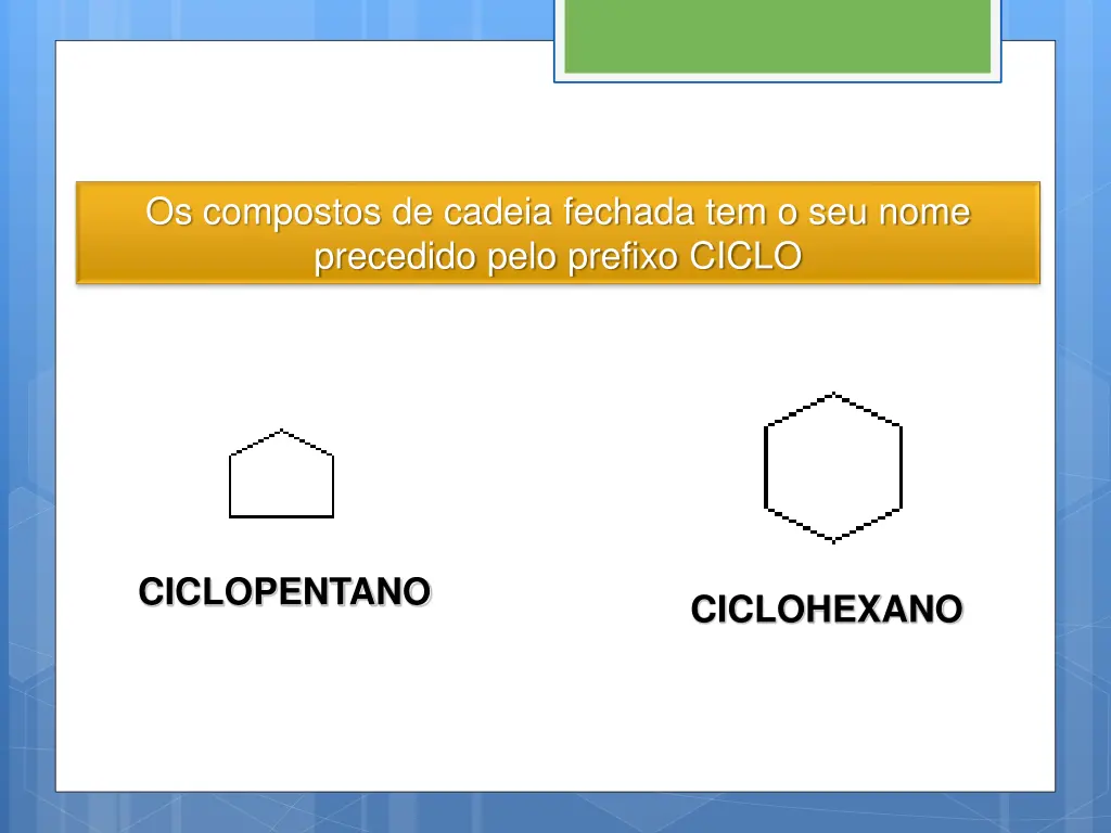 os compostos de cadeia fechada tem o seu nome