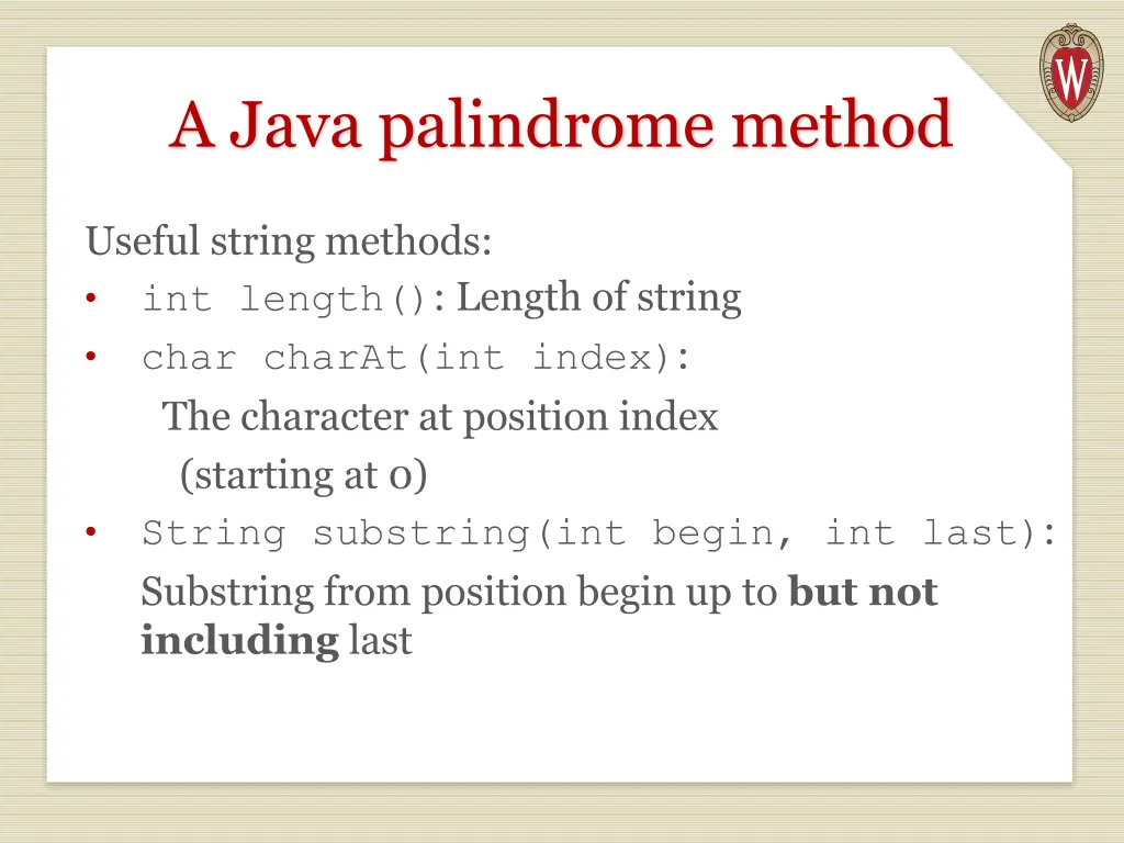 a java palindrome method