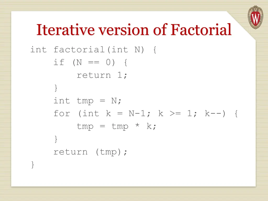 iterative version of factorial