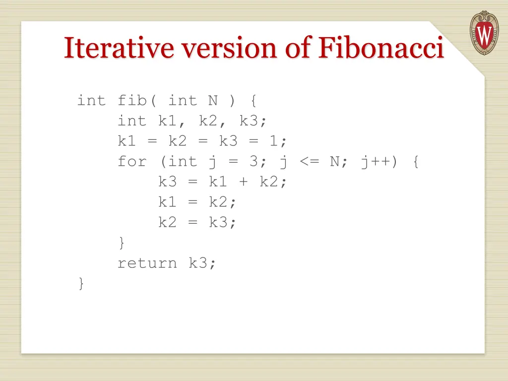 iterative version of fibonacci