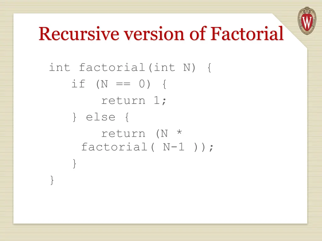 recursive version of factorial