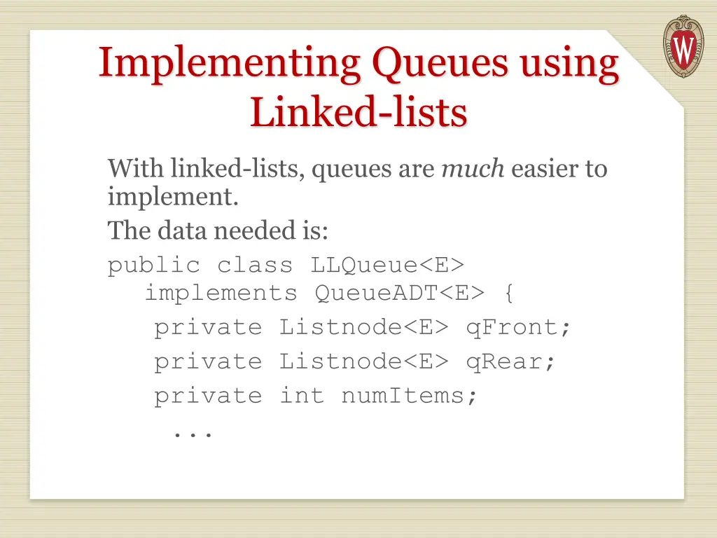implementing queues using linked lists