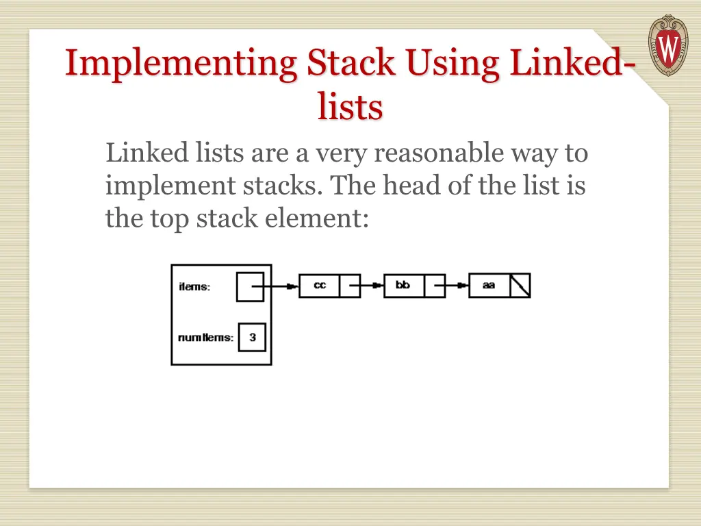 implementing stack using linked lists linked