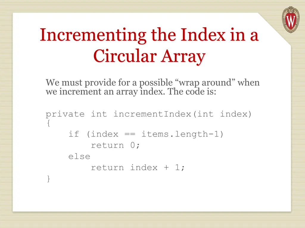 incrementing the index in a circular array