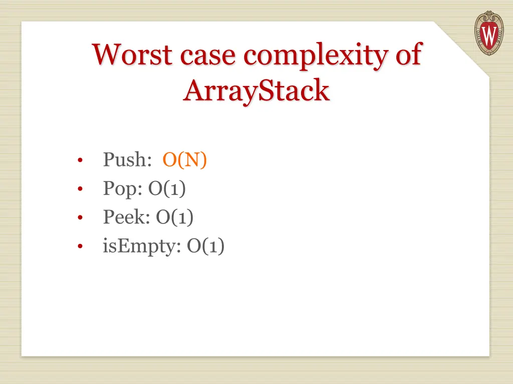 worst case complexity of arraystack