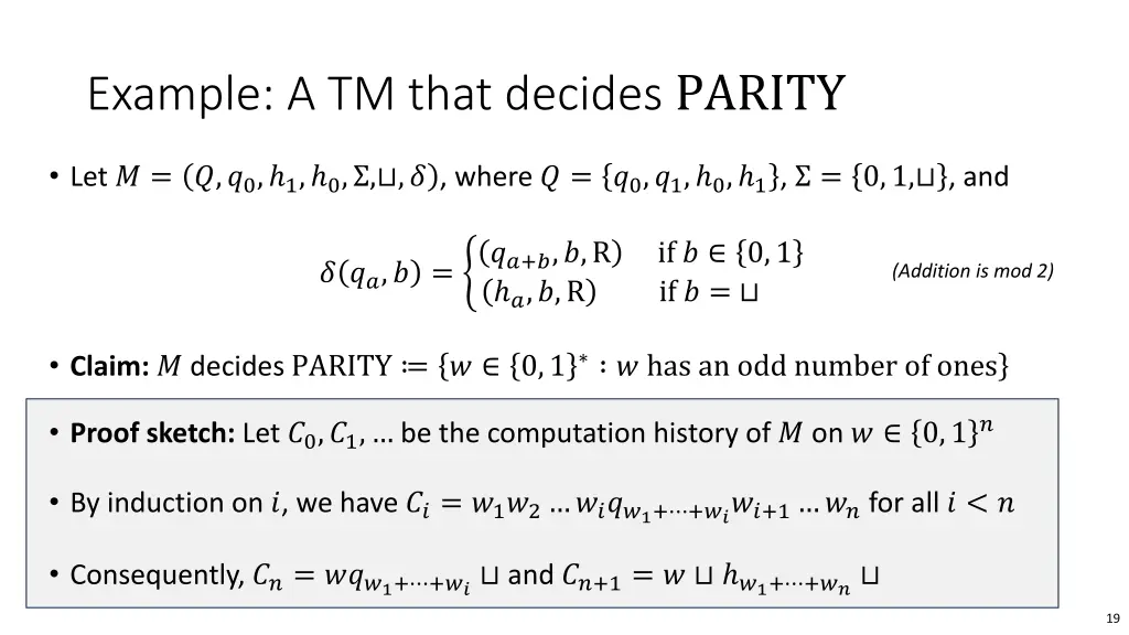 example a tm that decides parity