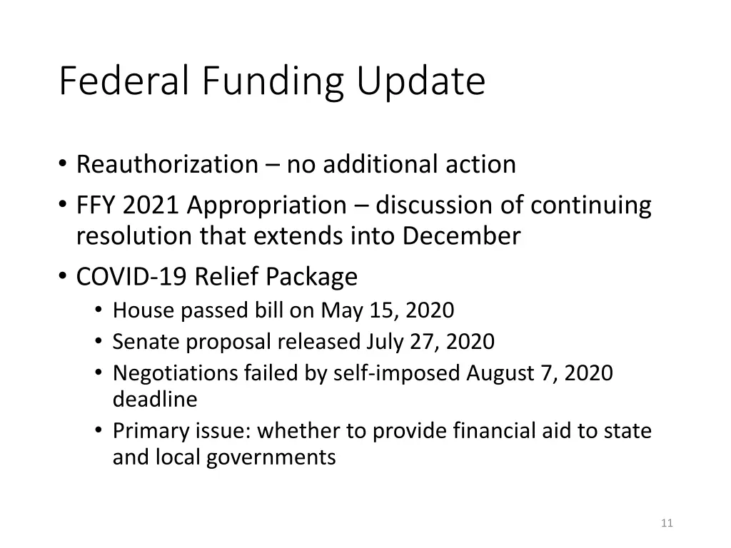 federal funding update