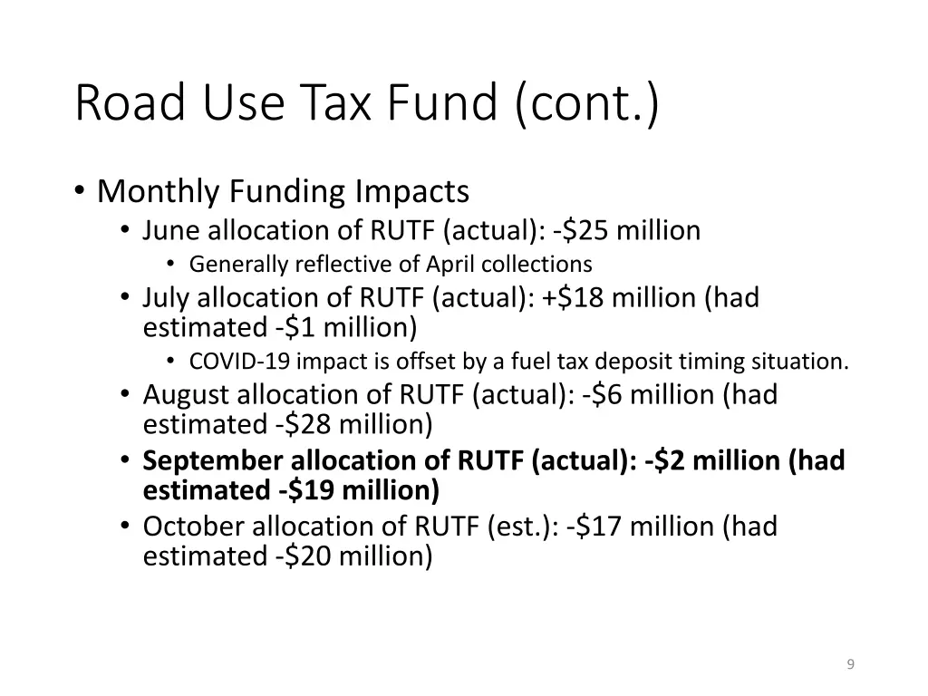 road use tax fund cont